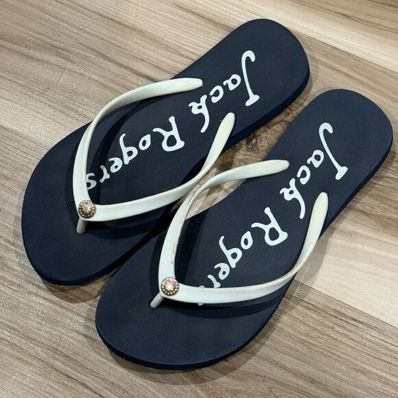 Jack Rogers Blue and White Flip Flops Women’s 7.5 - Picture 1 of 3